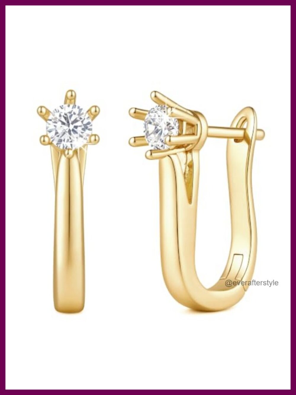 14K Gold Plated Hoop Earrings for Women U Shape Sparkle CZ